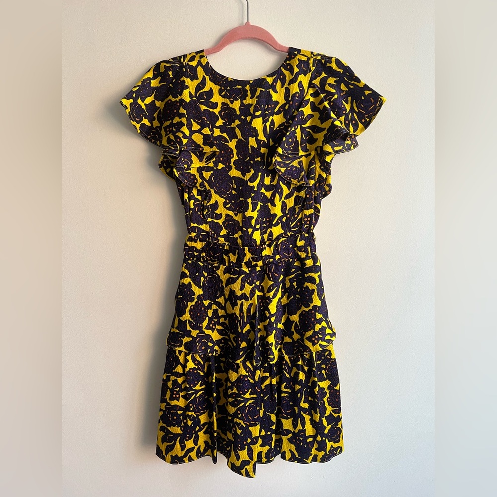 A.L.C. Viera Floral Hammered Silk Mini Dress Size 4 | Ruffle Cocktail Dress - Picture 7 of 8